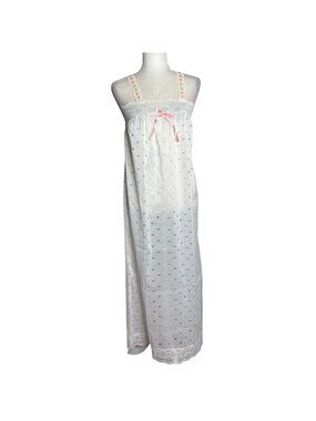Vintage 70s Sears Eyelet Nightgown Small White Lace Maxi Sleeveless Deadstock